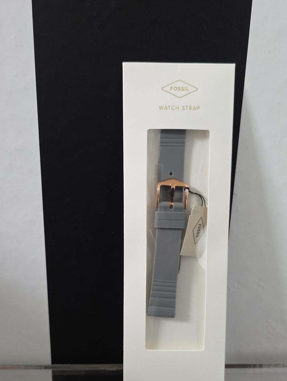 Fossil Light Gray Silicone Watch Strap with Rose Gold Buckle